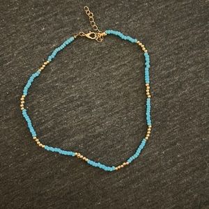 light blue and gold beaded choker necklace